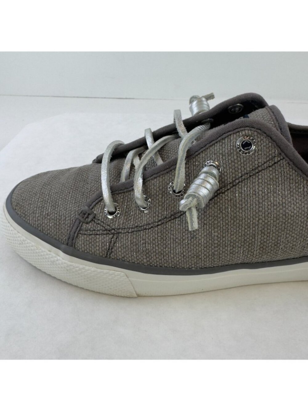 Sperry Seacoast Sneaker Womens Size 8M Canvas Metallic Silver Gray Boat Shoes - Picture 9 of 13